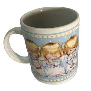 three angle white blue coffee mug cyp white blue handle 3x3.5" stars READ